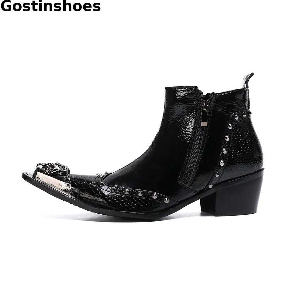 Мужские рабочие ботинки без шнуровки на боковой молнии модельные из натуральной