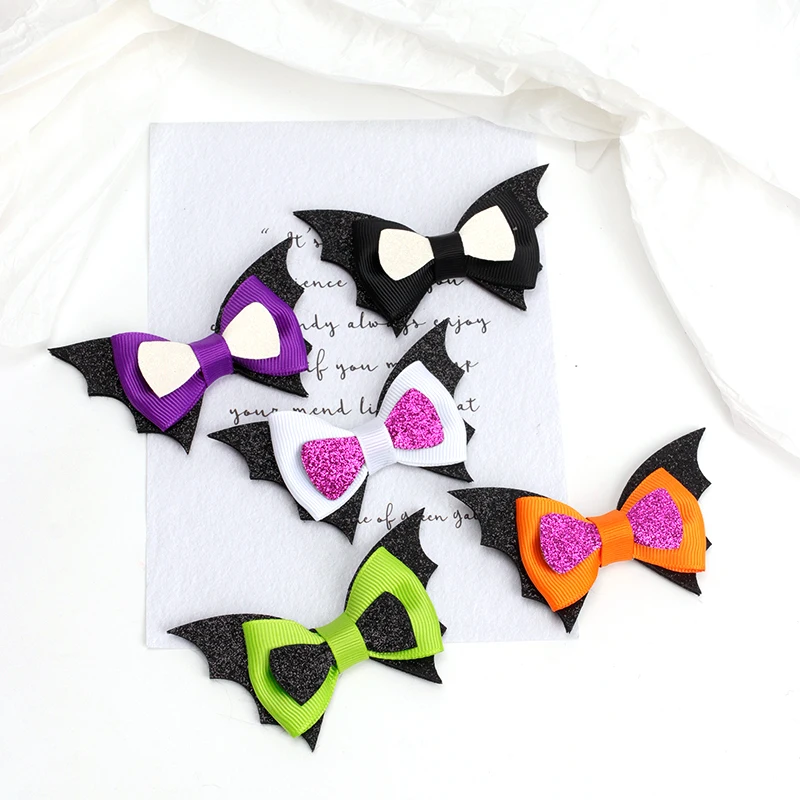 

Halloween Bat Wings Sequins Clips Girl Hairpin Baby Double Bow Skull Colorful Barrettes Bebes Hair Accesorios Kids Headwear