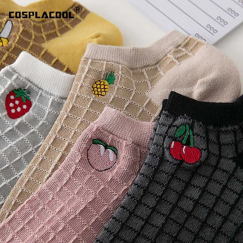 Женские хлопковые носки с вышитыми фруктами авокадо ананас банан клубника