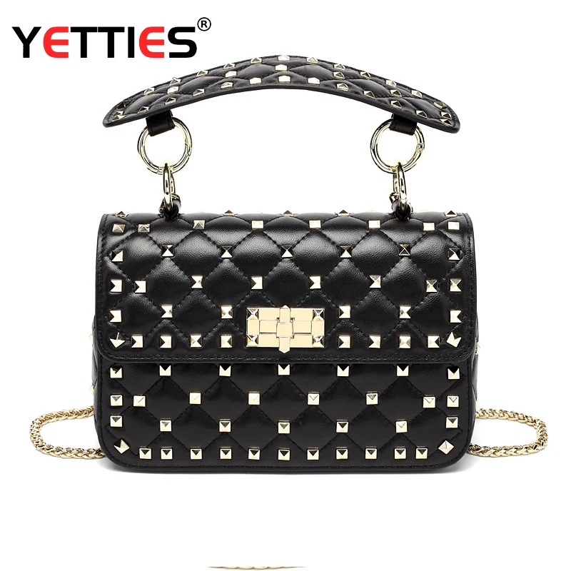 

2021 New Fashion Rhombus Chain Bag Lambskin Rivet Square Bag Hand Bag Shoulder Leather Women Small bag