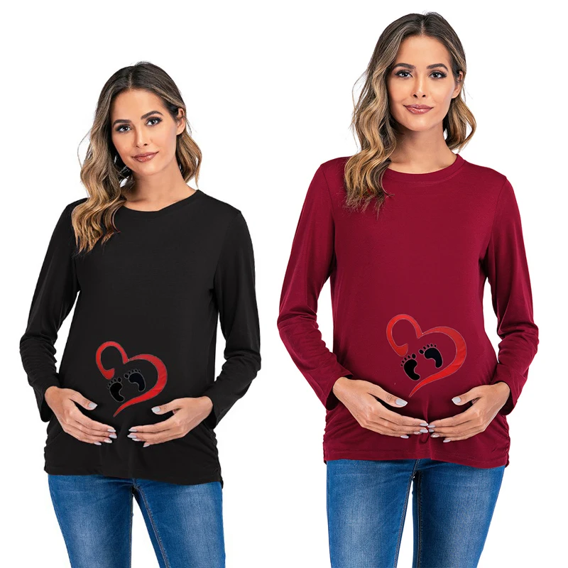 Pregnant Women Maternity Clothes Short Sleeve Red heart Print Tops Pregnancy T Shirt Breastfeeding Clothes Ropa Maternity Tshirt