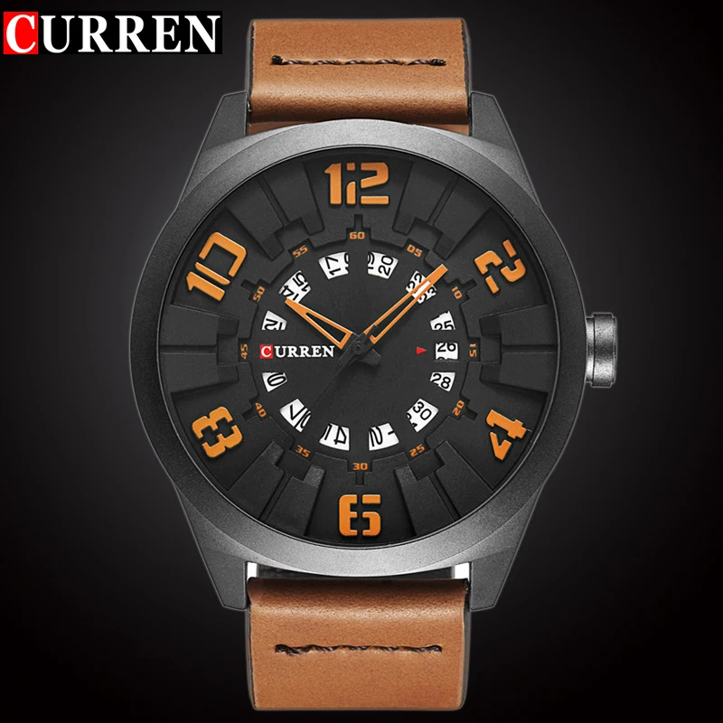 CURREN Военные Спортивные кварцевые часы мужские модные повседневные армейские Топ брендовые роскошные кожаные кварцевые часы мужские часы наручные часы Новые