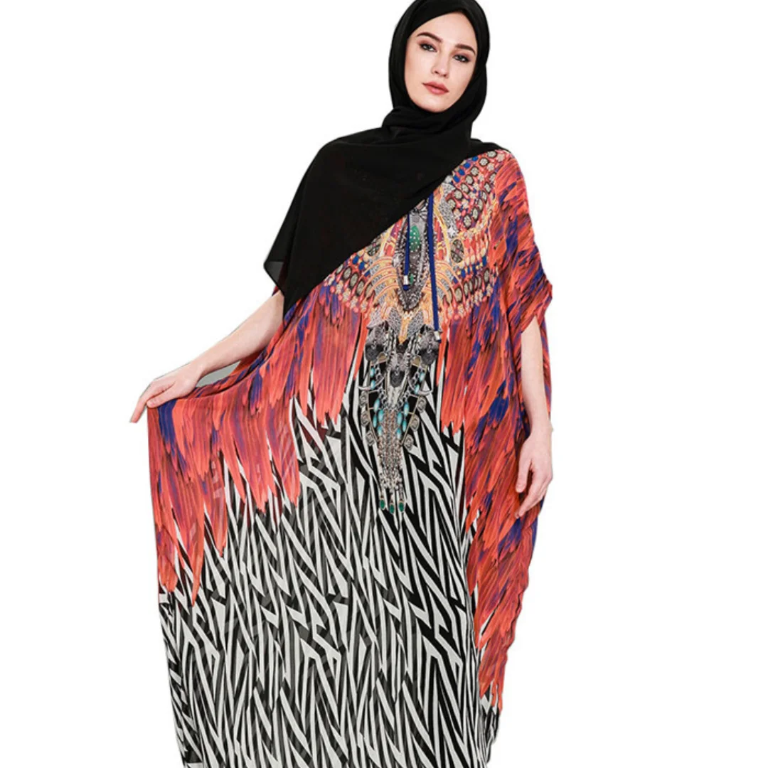 

2021 New Muslim Arab Middle East Large Size Women's Summer Dress Ethnic Wind Print Temperament Fashion Dress Abaya Turkey
