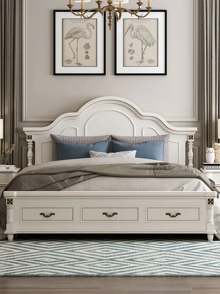 

American type European type double bed master bedroom modern contracted wedding bed wood furniture princess bed 1.8 meters