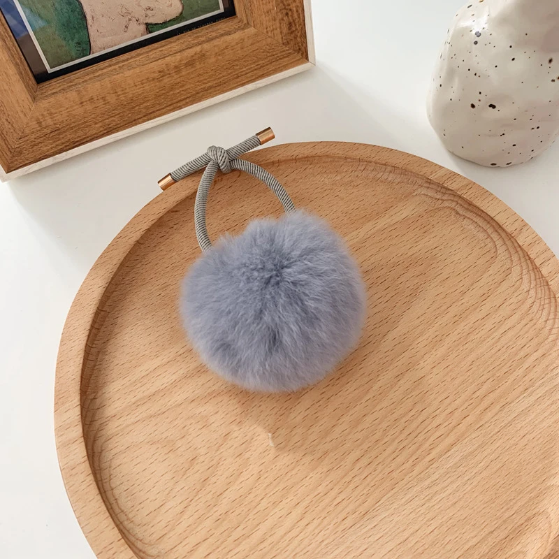 Сладкий милый карамельный цвет помпон резинки конский хвост плюшевые шарики эластичные резинки для волос резинка для волос заколки для волос аксессуары - Цвет: grey