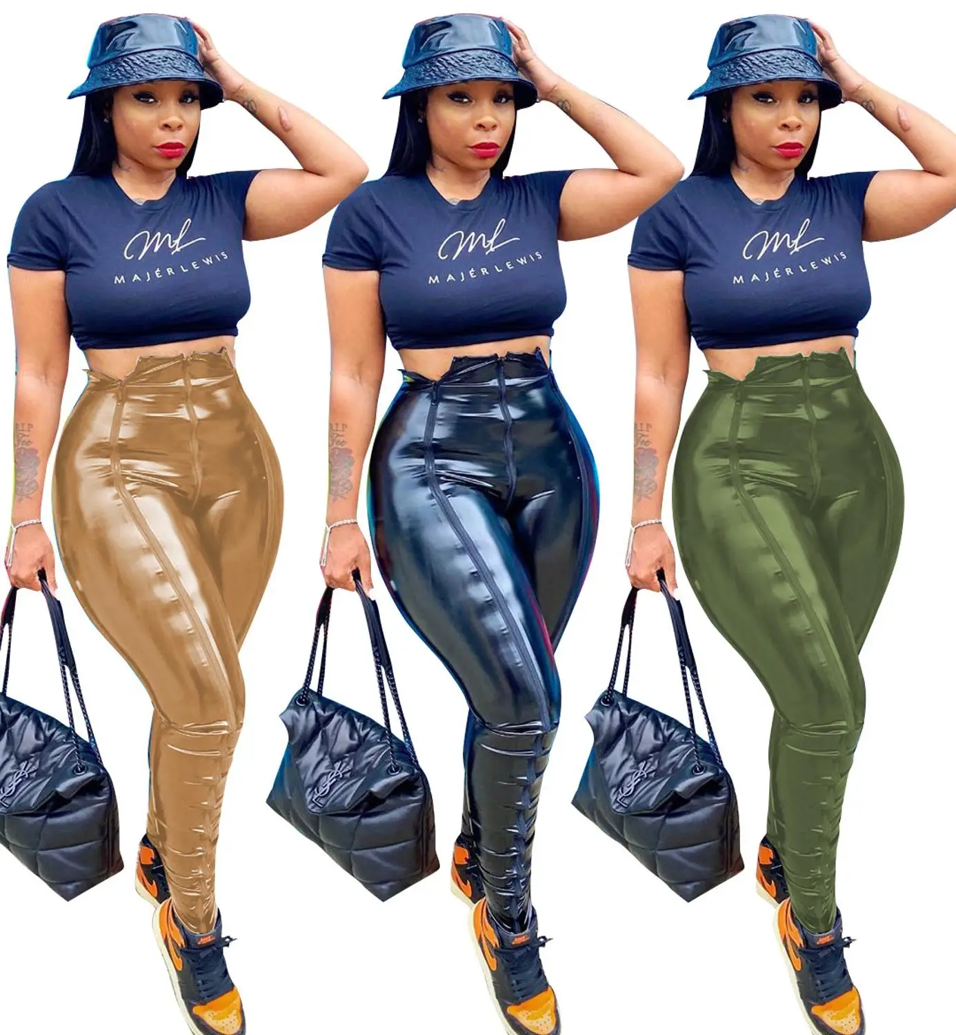 

Solid Color PU Leather Trousers Women High Waisted Pants Office Wear Elegant Evening Party Club Skinny Pencil Legging Free Ship