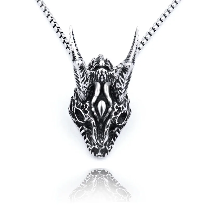

European And American New Personalized Retro Warcraft Sheep Head Men's Titanium Steel Alloy Necklace