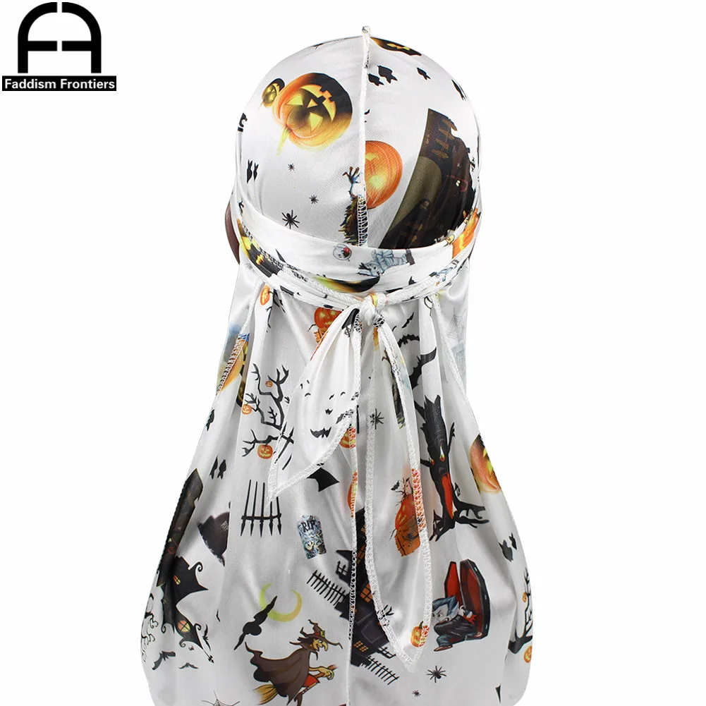 Мужская шелковая бандана Durag 3 цвета для Хэллоуина с волнистым принтом |