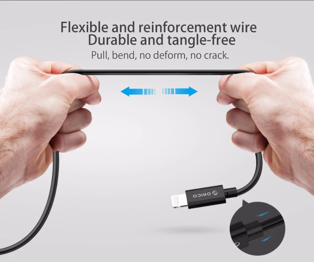 ORICO USB кабель для Iphone 8 7 6s plus X Ipad зарядный кабель USB с подсветкой синхронизировать мобильный телефон зарядное устройство Шнур адаптер данных 1 м