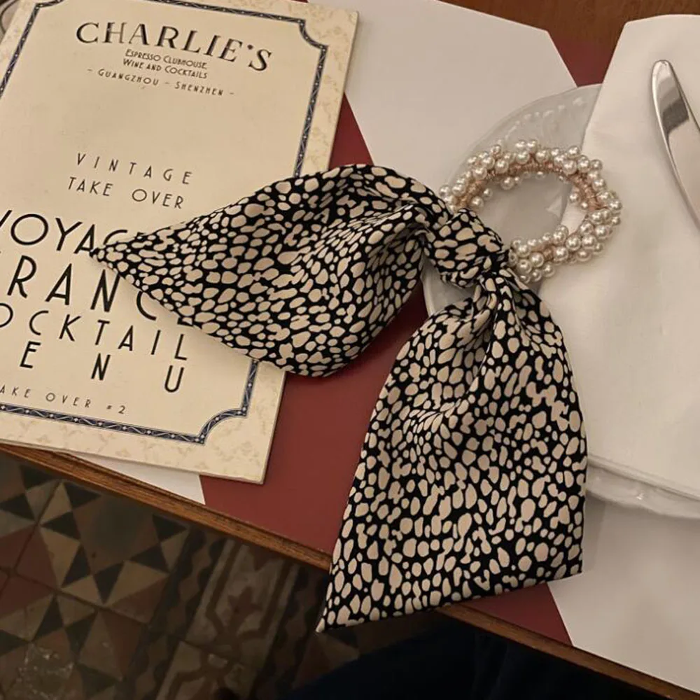 

Pearl Headband Fashion Hair Accessories for Women Satin Knotted Bow Ponytail Holder Scrunchies Long Ribbon Hair Rope