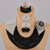 Elegant White and Black Crystal Nigerian Wedding Beads Costume Necklace African Jewelry Set SJ-03