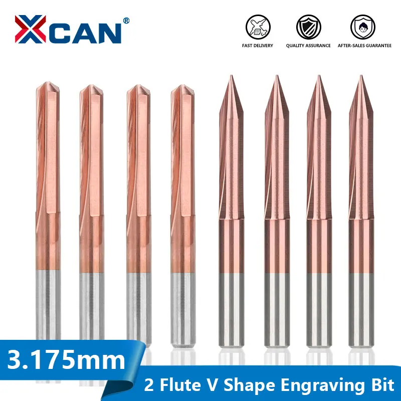

XCAN Milling Cutter 3.175mm Shank CNC Carving Bit 20,30,45,60,90 Degrees V Shape End Mill Wood PVC Acrylic 2 Flute Engraving Bit