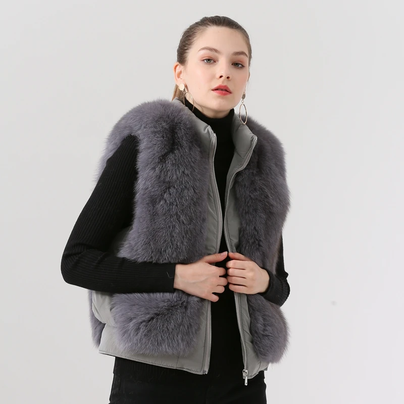 iron gray QIUCHEN PJ19081 Новое поступление натуральный Лисий мех с натуральной кожи женский зимний пуховик модная модель Лидер продаж - Цвет: iron gray