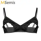 Мужской Атласный бюстгальтер без косточек, топ для трансвестита, нижнее белье, Эротический бюстгальтер с вырезами на соски, с открытой чашкой, гей-Бэбидолл, нижнее белье