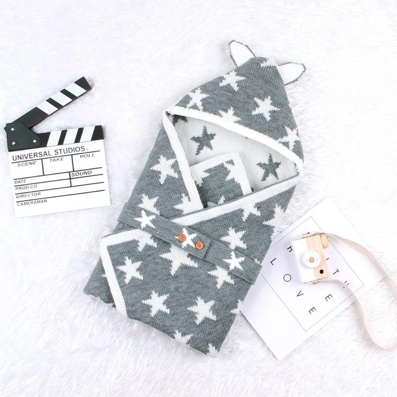 

Baby Sleeping Bags Envelope for Newborn Girls Cocoon Cute Five Star Knitted Infantil Bebes Swaddle Wrap 0-6Months Boys Discharge