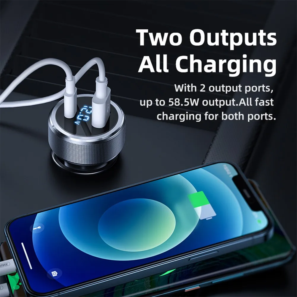 

Car Fast Charge USB Car PD Charger Quick Charge Adapter 2 USB Ports Aluminum+ABS+PC DC 12-24V Car Charger