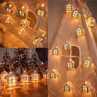 2m natural wooden warm light string fairy led decorative lamp cabin snowflake reindeer string curtain light christmas decoration