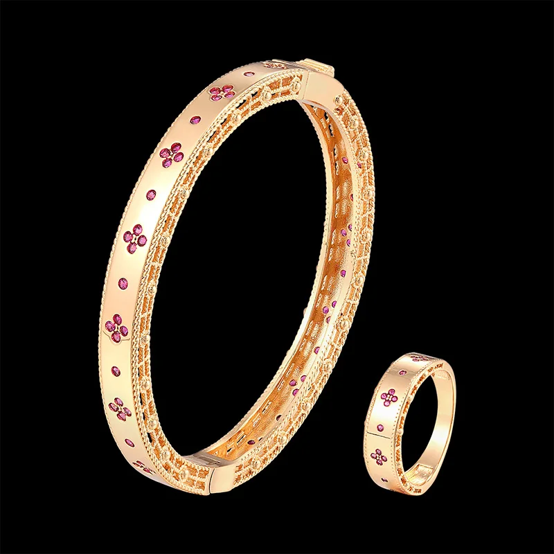 

Lanruisha Простой браслет и кольцо женский ювелирный набор оправа с цепочкой с различными цветами циркона сливы в форме классического популярного ювелирного изделия