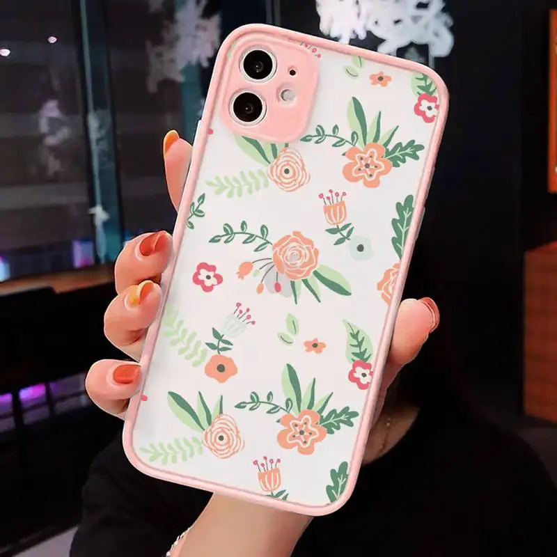 

Fashion Cute Flowers Phone Case Matte Transparent for iPhone 7 8 11 12 s mini pro X XS XR MAX Plus cover funda