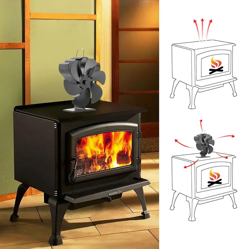 Вентилятор для дровяной плиты с 6 лопастями бесшумный питанием от нагрева