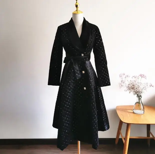 Женская Стеганая куртка с отложным воротником Зимняя Толстая бархатная длинным