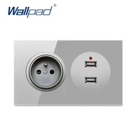 wallpad eu french socket with 2 usb wall power socket outlet crystal glass panel 16a grounded with child protective lock