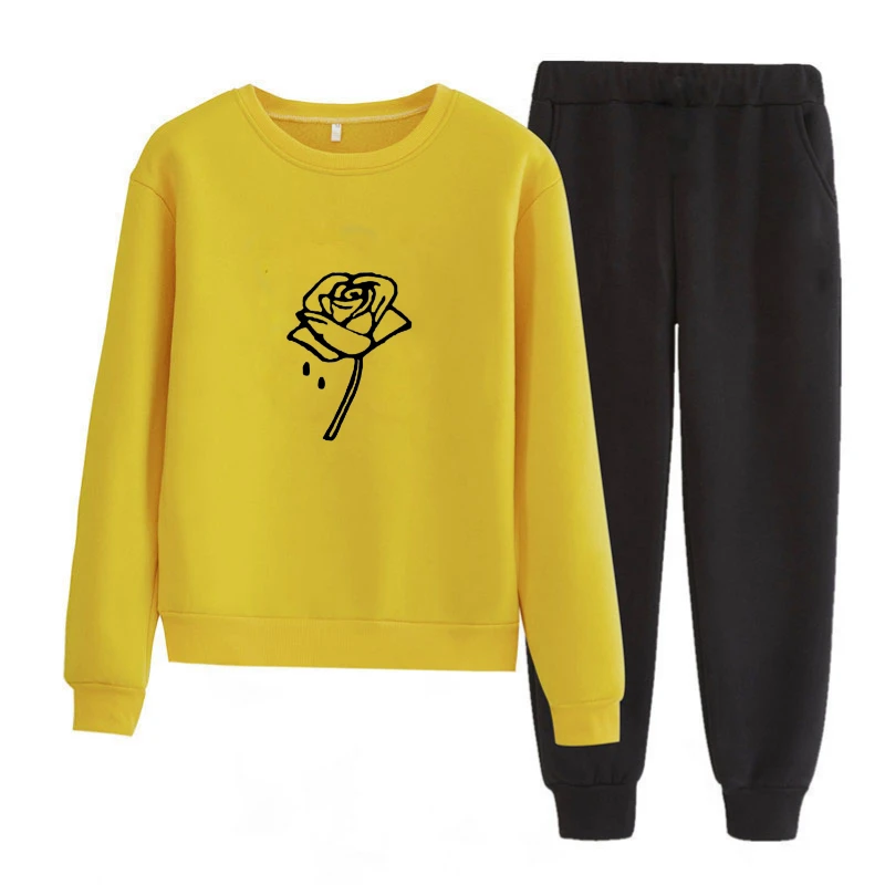 

Womens Rose Hoodies Sweatshirt Suit Set Wear Autumn Winter Outerwear Sports wear womens Female tracksuit set Clothing 2020