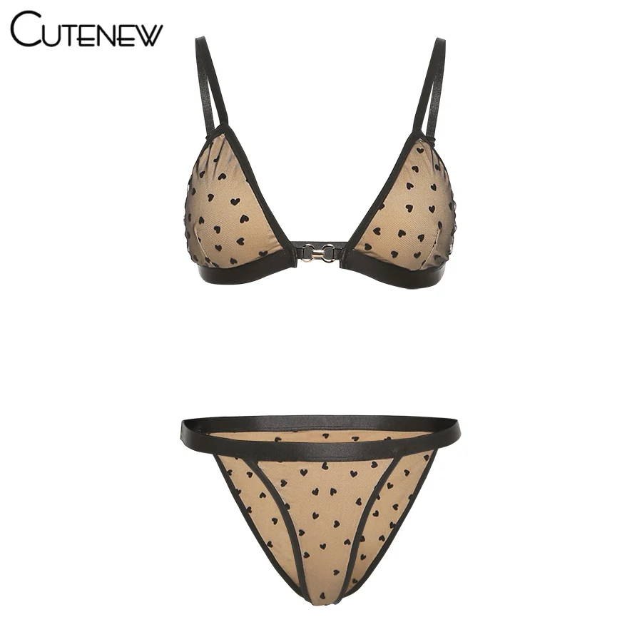 

Cutenew Heart Printing Home Suit Women Sexy Beauty Bra Tank Top And Shorts Mini Underwear Active Beach Party Club Two Pieces Set