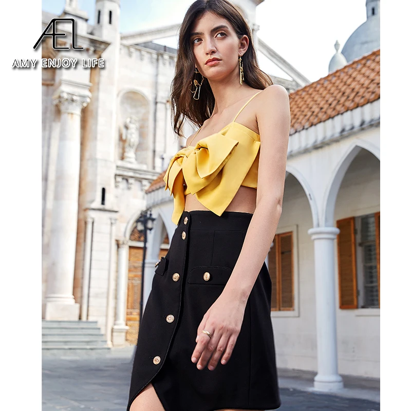 AEL Сексуальная Женская камисоль блузка с большим бантом топы на бретелях