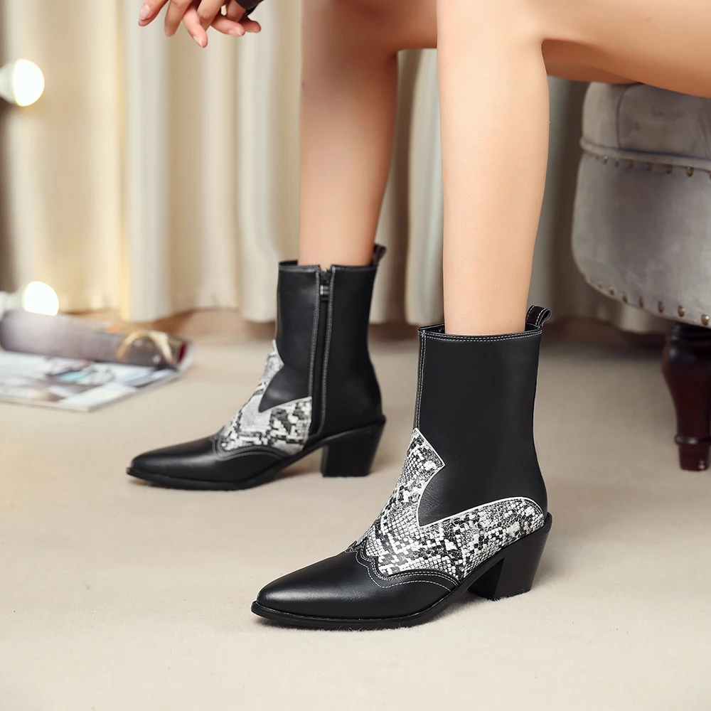 

Kickway 2020 Autumn Winter Fashion Zipper Retro Woman Ankle Boots Square Heel Women Shoes Plus Size 15 46 Western Cowboy Boots