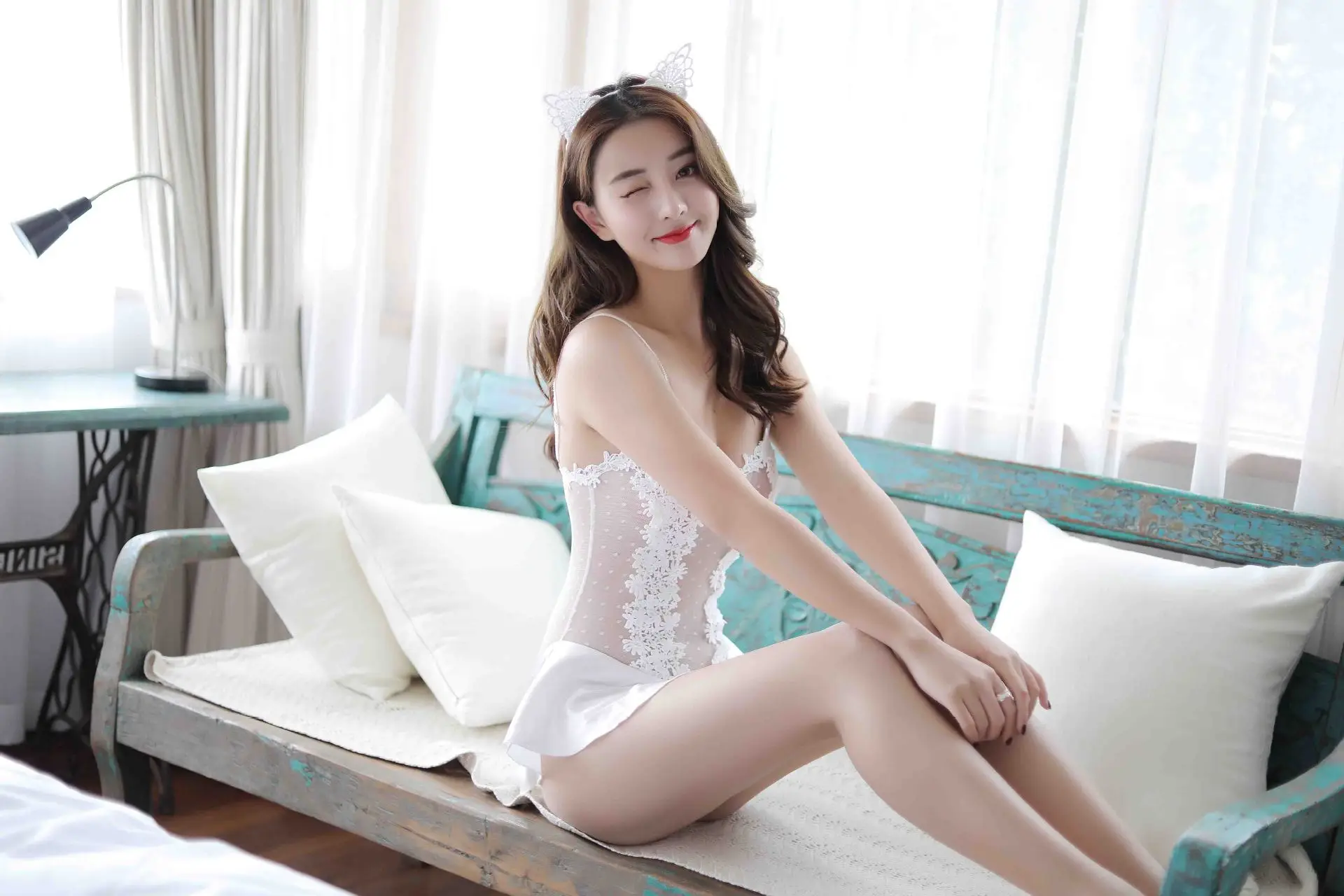 

New Summer Sexy Cute Polka Dot Lingerie One-Piece Princess Dress White Suspender Skirt