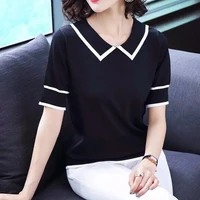 summer short sleeve stripe slim knitted t shirt women korean style short knitwear tops 2021 new fashion pullover tees female