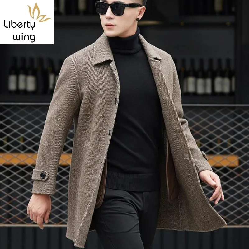 Классическое мужское двухстороннее шерстяное пальто в британском стиле