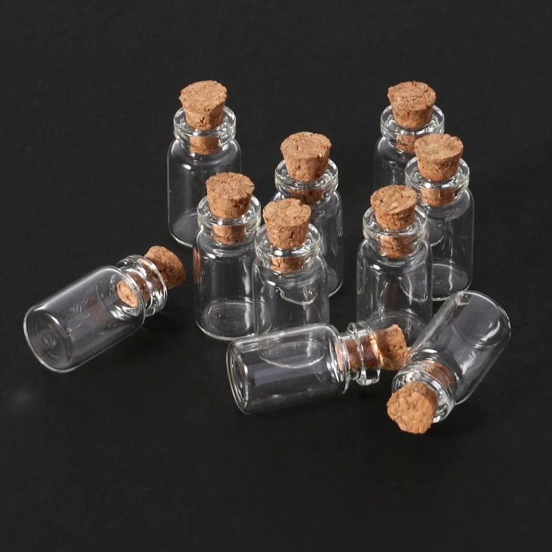 

P15F 10pcs Mini Glass Wish Bottle Vial with Cork Stopper Storage Pendant 0.5/1/2/20mL