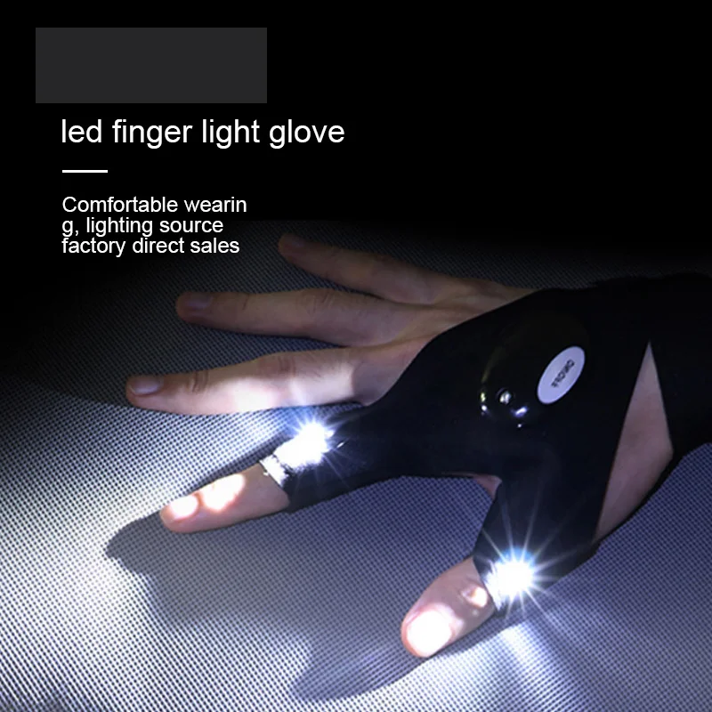 

LED Outdoor Flashlight Fishing Gloves Half-finger Gloves with Light Lighting Night Fishing Wild Camping Left Right Hand Dropship