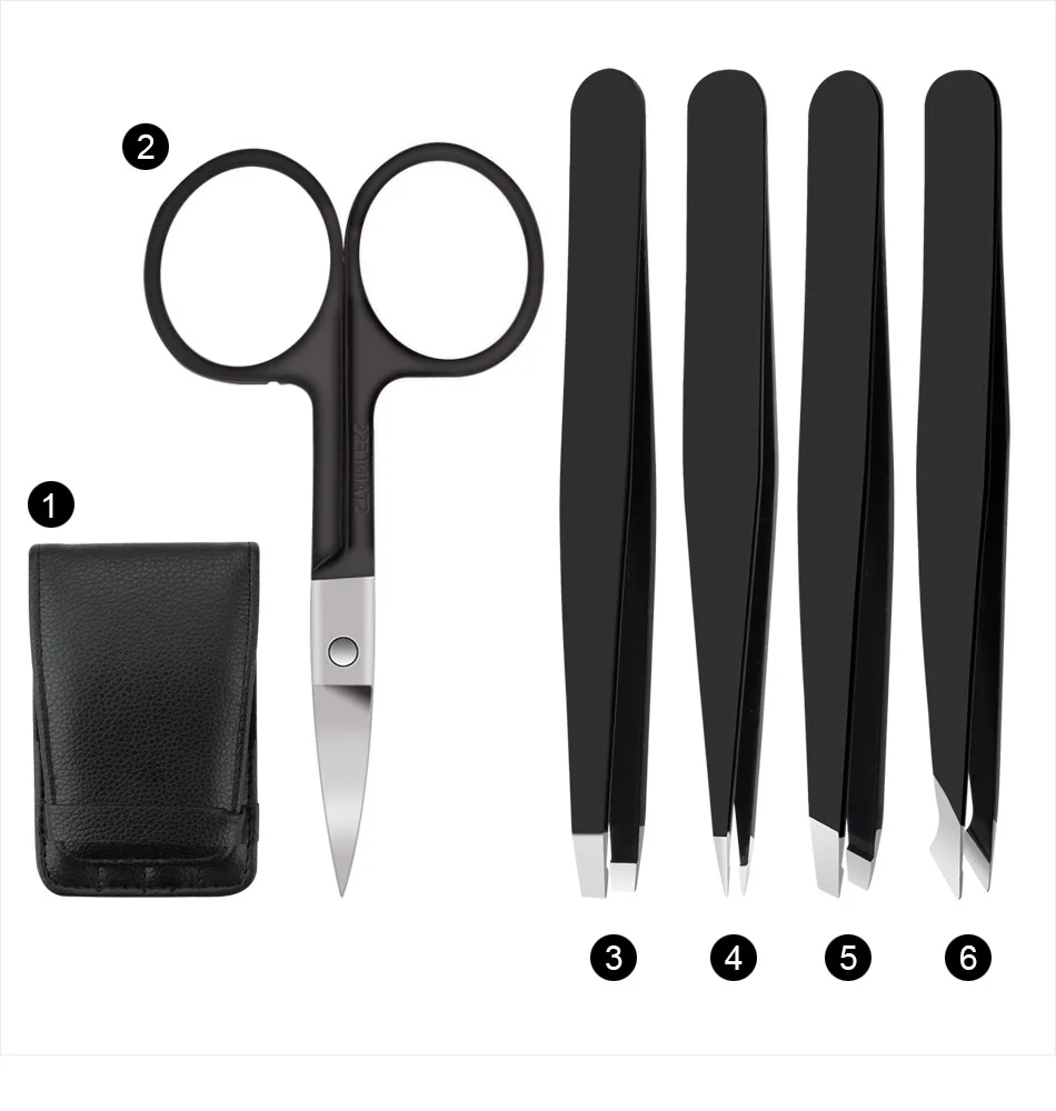 

5PCS/Set Professional Stainless Steel Eyebrow Tweezers Scissors Set Eyebrow Extension Clip Stickers with Case Makeup Hair Tools