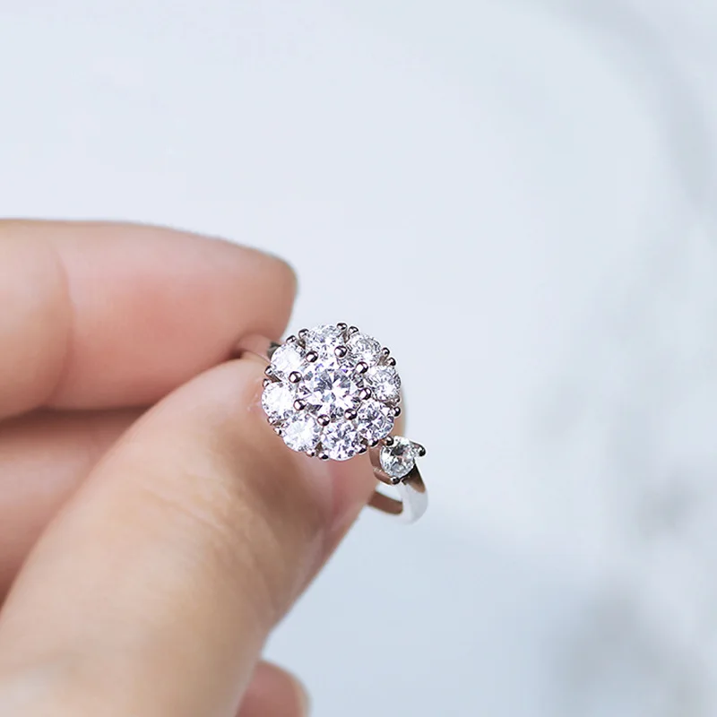 Bague Ringen Настоящее серебро 925 кольцо ювелирные изделия с созданным круглым муассанитом драгоценный камень регулируемый палец ювелирные изделия свадебный подарок