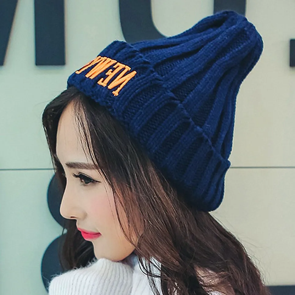 

New Winter Solid Hat Letter Cotton Casual Beanie For Women Fashion Knitted Winter Hat Sports Streetwear Knitting Hat