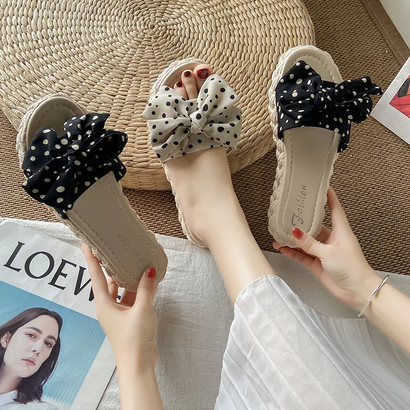 

Summer Casual Women's Slippers Sports Shoes Bow-knot Modification Fashion Wild Beach Outdoor Small Fresh Women's Slippers