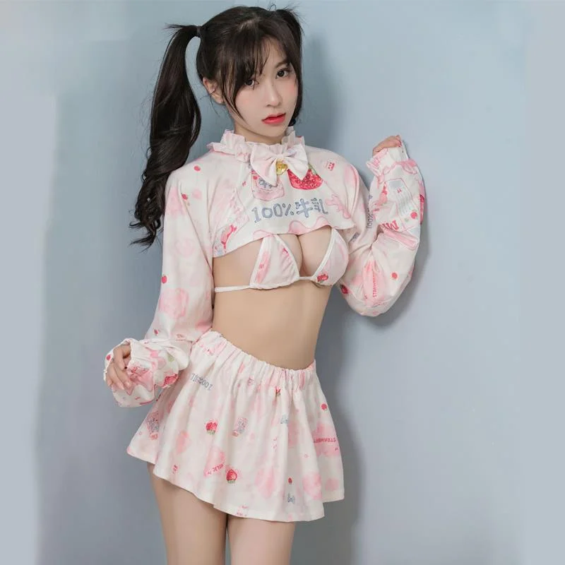 

Cosplay Costume, Women's Animation Maid Dress, Pink Lolita Dress, V-neck Bra, Open Bust, Mini Skirt, Uniform Set BNL0