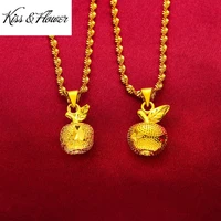kissflower nk120 fine jewelry wholesale fashion woman girl birthday wedding gift exquisite apple 24kt gold pendant necklaces