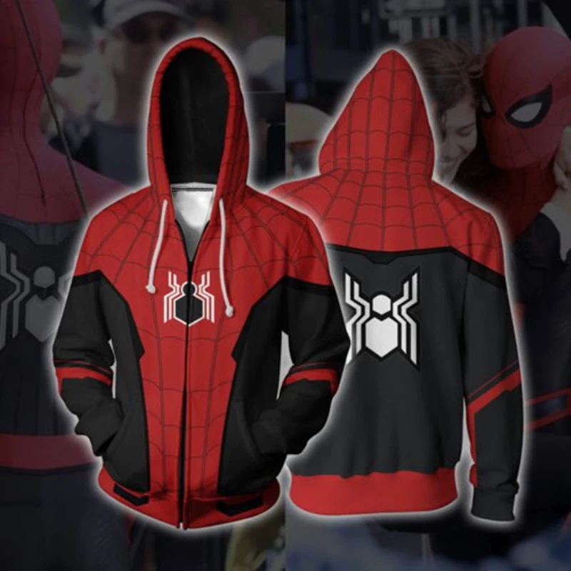 Новинка толстовка с капюшоном на молнии 3D изображением Человека-паука длинным