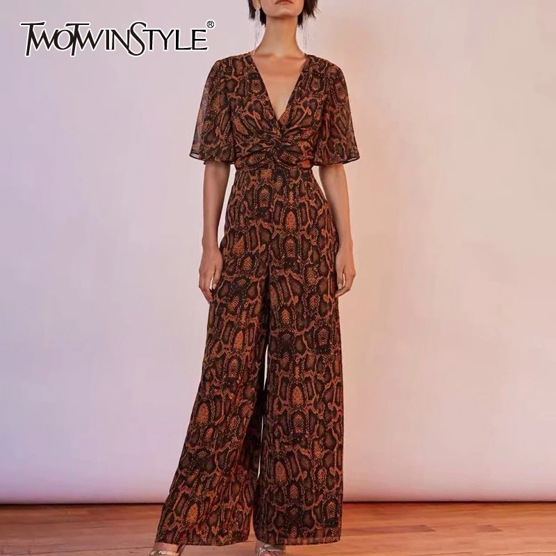 Женский комбинезон TWOTWINSTYLE Свободный с v-образным вырезом и рукавами-рюшами