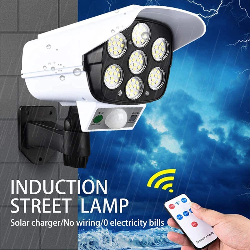 

77 LED Solar Motion Sensor Light Security Dummy Camera Wireless remote control IP65 Waterproof Lamp For Home Garden Outdoor