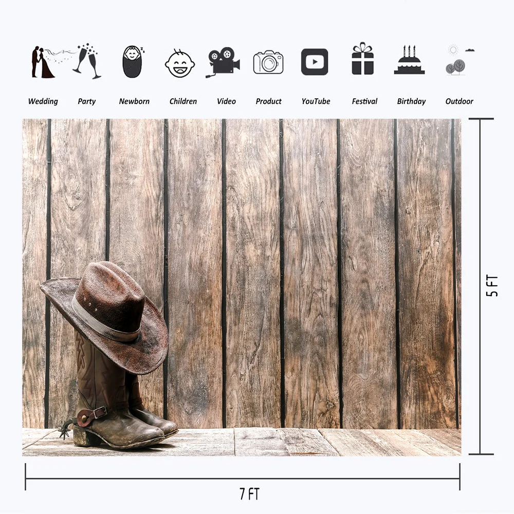 Retro Wild Western Cowboy Photography Backdrop Boot and Hat Rustic Brown Wood Wall Floor Photo Background For Booth | Электроника