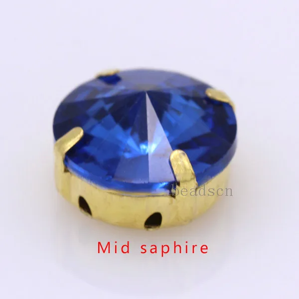 Mid sapphire Все размеры 25 цветов 6-25 мм круглые Rivoli Швейные стеклянные камни золотые коготь Пришивные хрустальные стразы для свадебного платья изготовление ювелирных изделий - Цвет: Mid sapphire