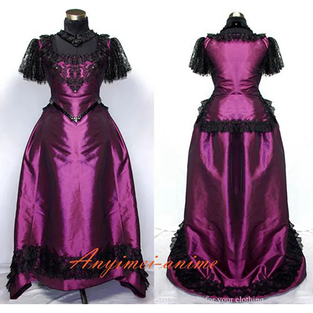 

fondcosplay Victorian ROCOCO medieval Gown Ball Purple Taffeta top skirt Gothic Punk cosplay Costume Tailor-made[G527]