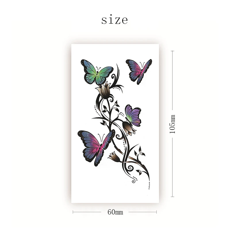 

Colorful Butterfly Waterproof Temporary Tattoo Sticker Black Flower Totem Fake Tattoos Flash Tatoo Chest Neck Body Art for Women