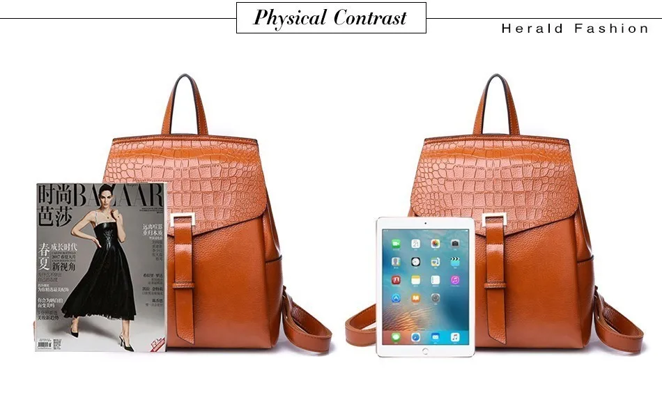 Herald Модные Качественные кожаные женские рюкзаки с узором «крокодиловая кожа», женские сумки на плечо, Одноцветный школьный рюкзак для девочек-подростков