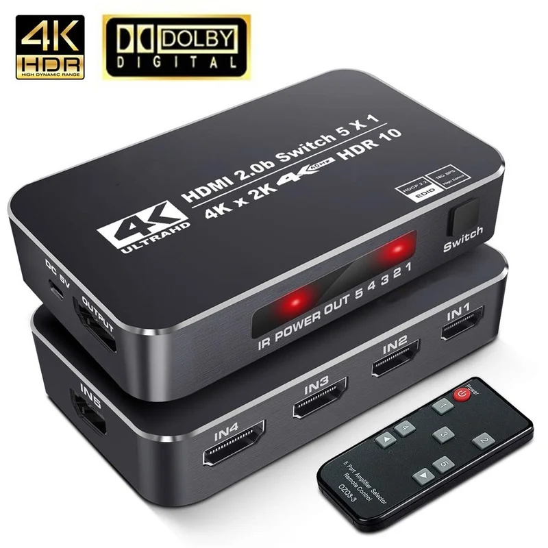 Коммутатор 2 0 совместимый с HDMI 5 в 1 4k60hz hdcp2.2 hdr10 Dolby панорамный звук|Компьютерные